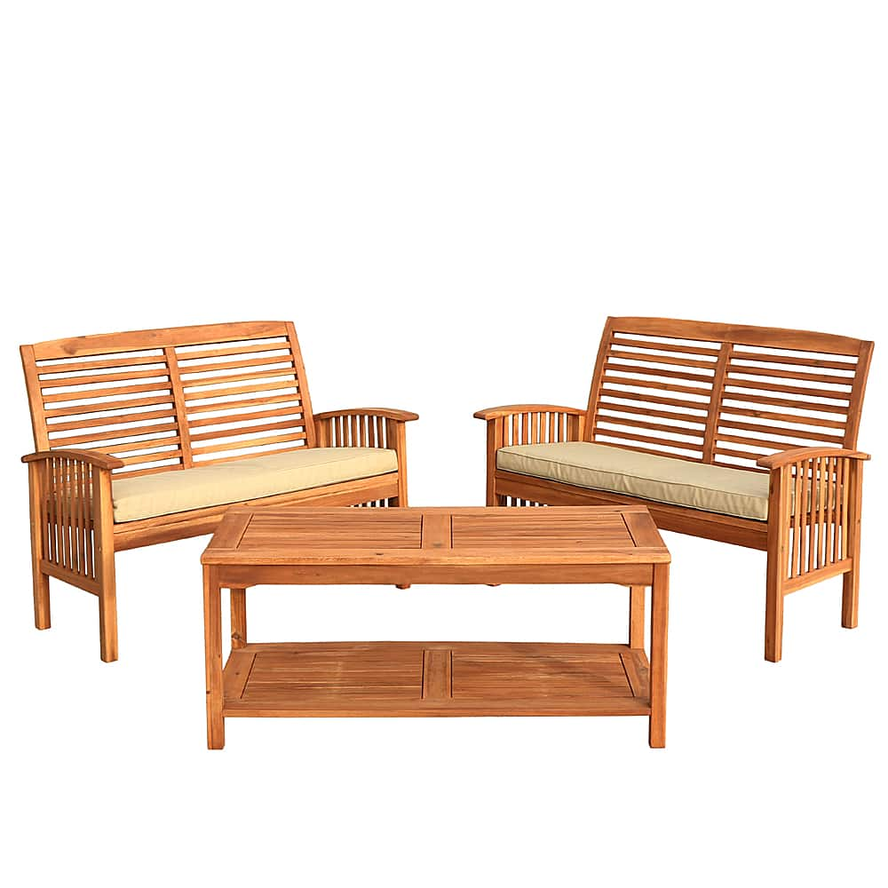 Angle View: Walker Edison - 3-Piece Acacia Wood Outdoor Patio Conversation Set