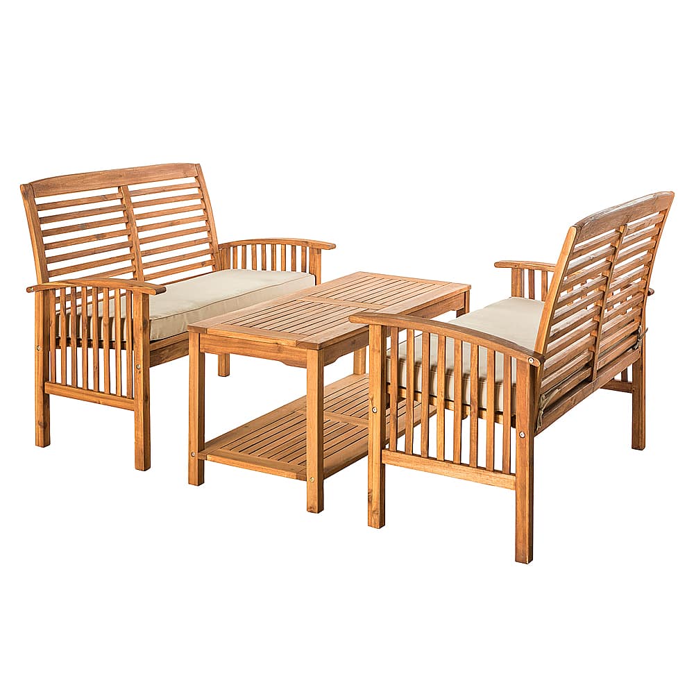 Left View: Walker Edison - 3-Piece Acacia Wood Outdoor Patio Conversation Set