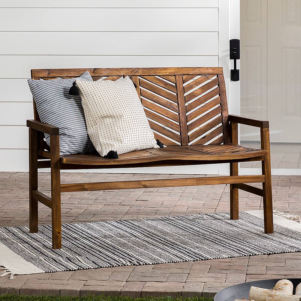 Walker Edison Patio Outdoor Windsor Acacia Wood Garden Bench Dark Brown