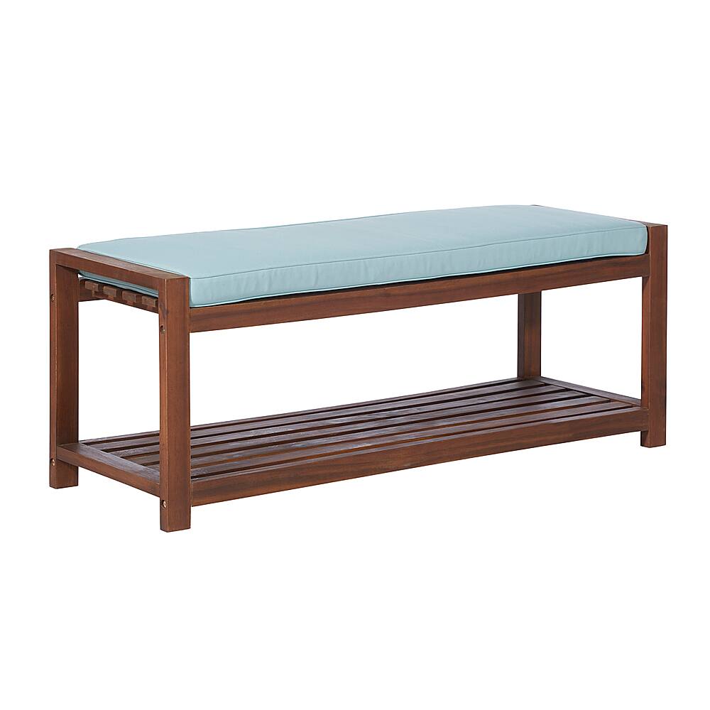 Angle View: Walker Edison - Patio Outdoor Wood Garden Bench with Cushion - Blue