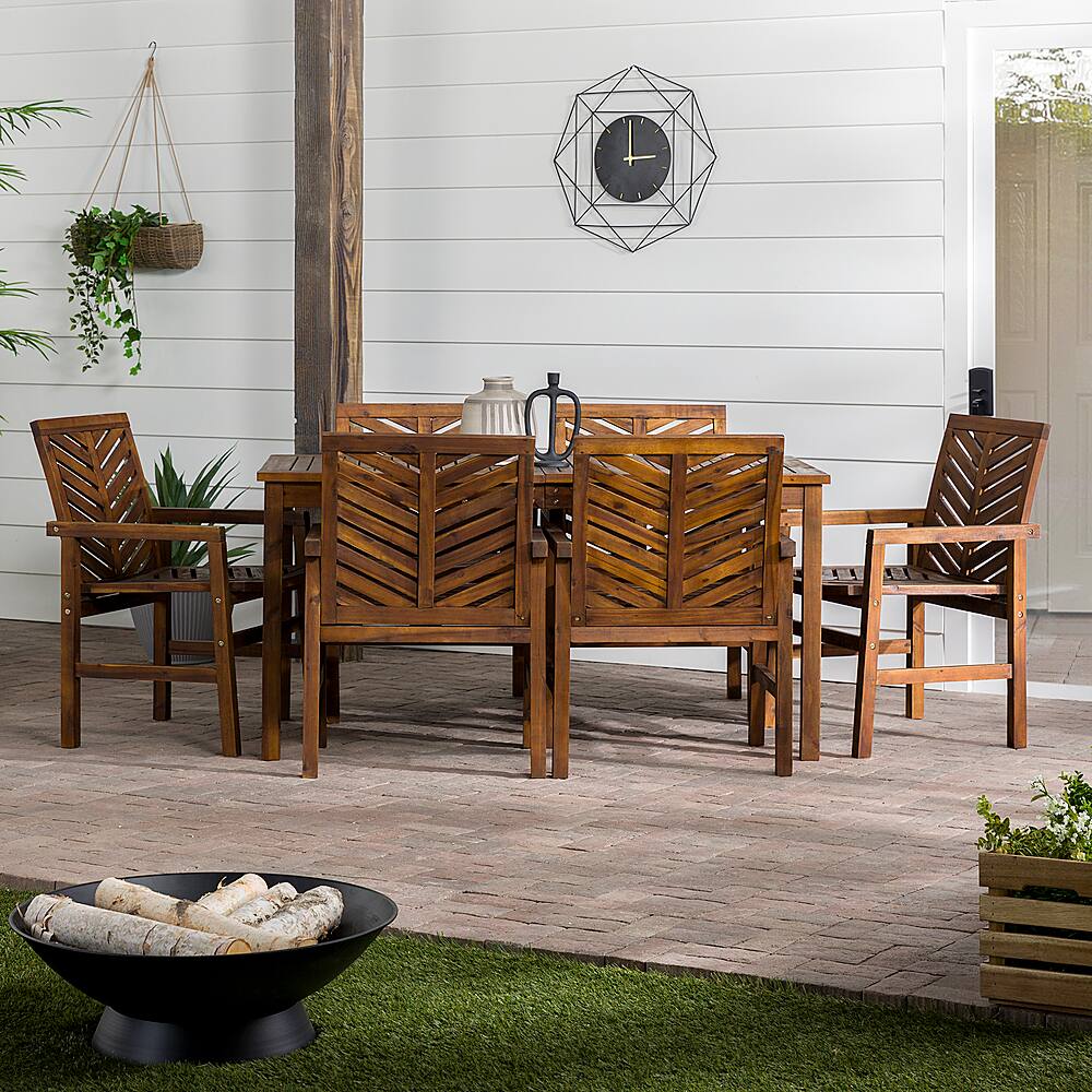 Walker Edison 7 Piece Windsor Patio Dining Set Dark Brown BBW7DGVINDB