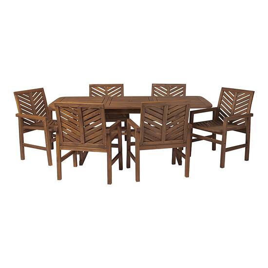 Walker Edison 7 Piece Windsor Extendable Patio Dining Set Dark