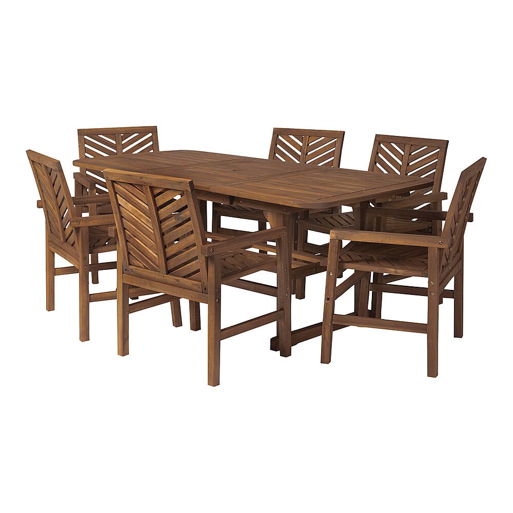 Left View: Walker Edison - 7-Piece Windsor Extendable Patio Dining Set - Dark Brown