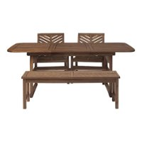 Walker Edison - 4-Piece Windsor Acacia Wood Extendable Patio Dining Set - Dark Brown - Front_Zoom