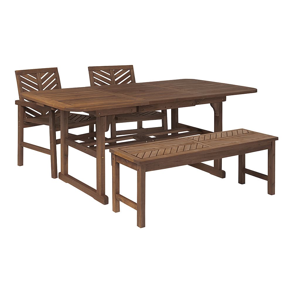 Left View: Walker Edison - 4-Piece Windsor Extendable Patio Dining Set - Dark Brown