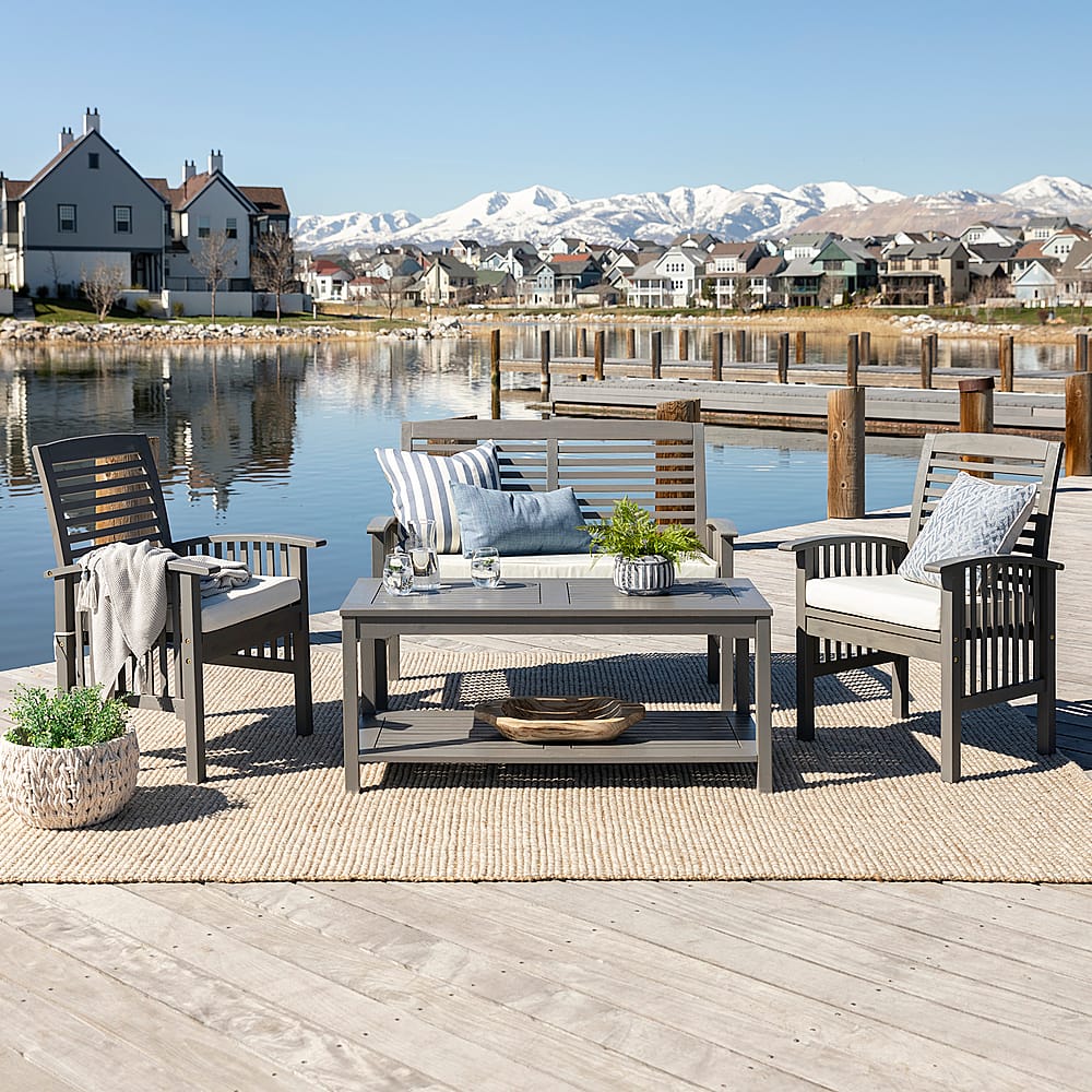 Left View: Walker Edison - 4-Piece Cypress Patio Chat Set - Grey Wash