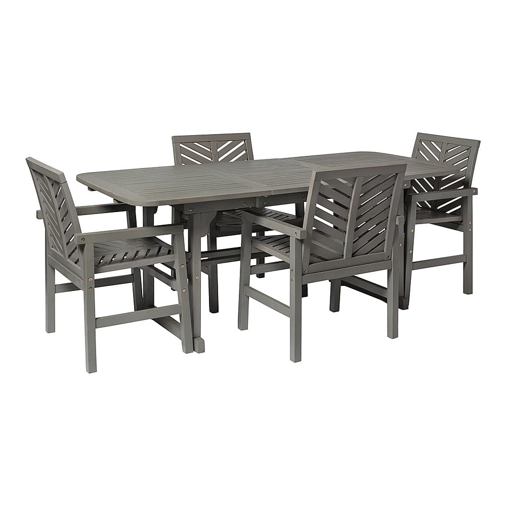 Left View: Walker Edison - 5-Piece Windsor Extendable Patio Dining Set - Grey Wash