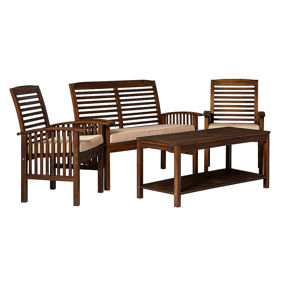 Left View: Walker Edison - 4-Piece Cypress Patio Chat Set - Dark Brown