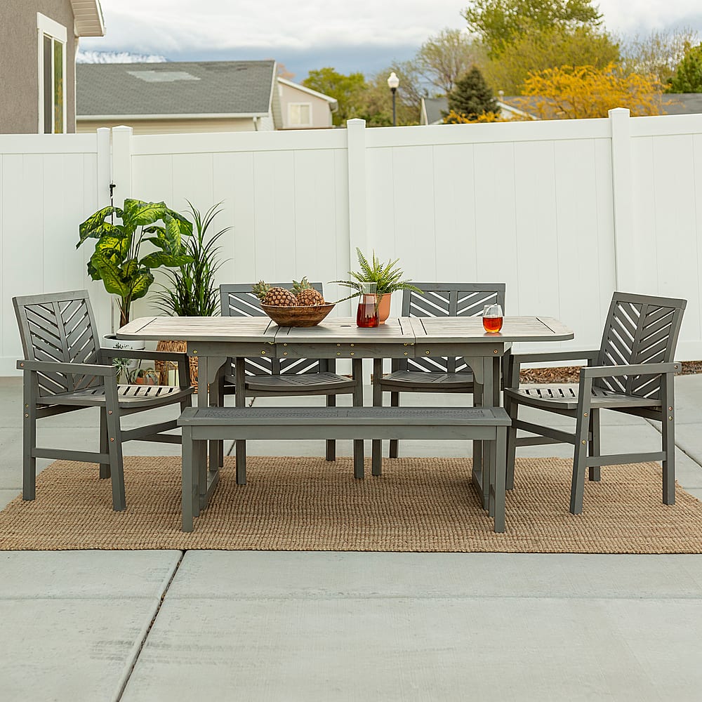 Left View: Walker Edison - 6-Piece Windsor Extendable Patio Dining Set - Grey Wash