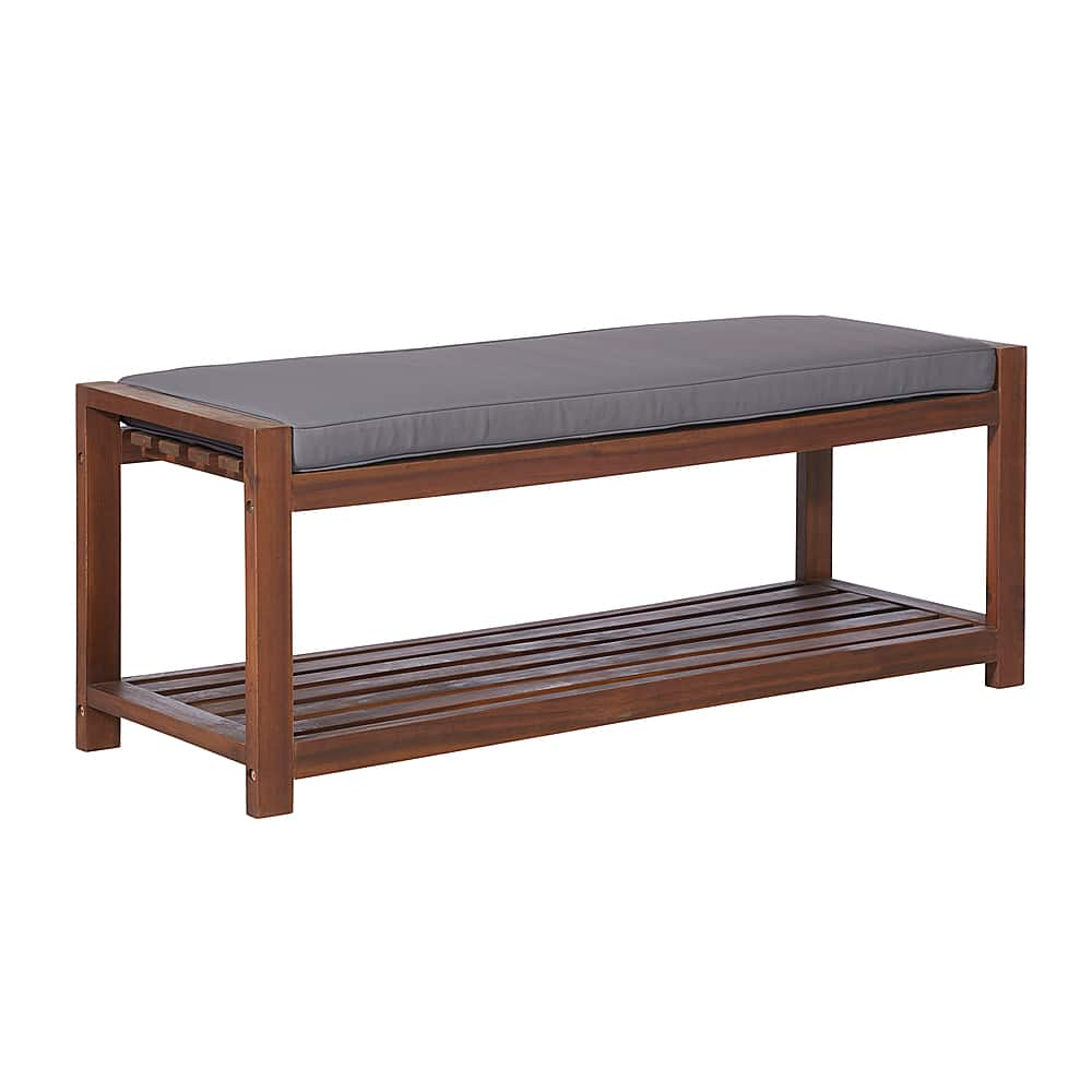 Angle View: Walker Edison - Patio Outdoor Wood Garden Bench with Cushion - Grey