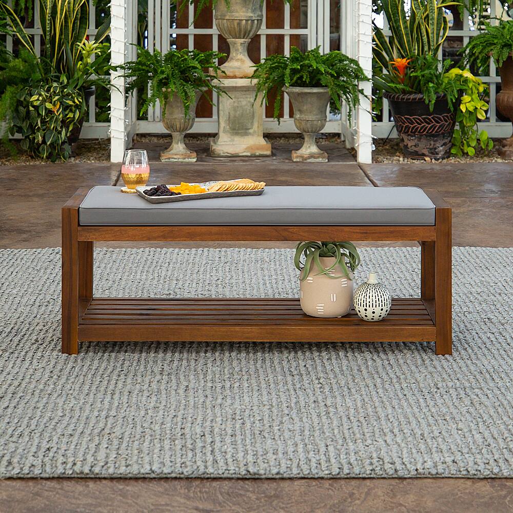 Best Buy Walker Edison Patio Outdoor Wood Garden Bench with Cushion