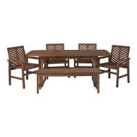 Walker Edison - 6-Piece Windsor Acacia Wood Extendable Patio Dining Set - Dark Brown - Front_Zoom