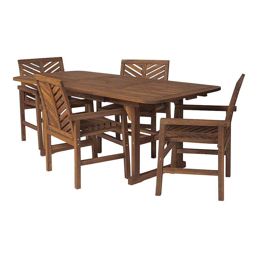 Walker Edison - 5-Piece Windsor Acacia Wood Extendable Patio Dining Set - Dark Brown - Front_Zoom
