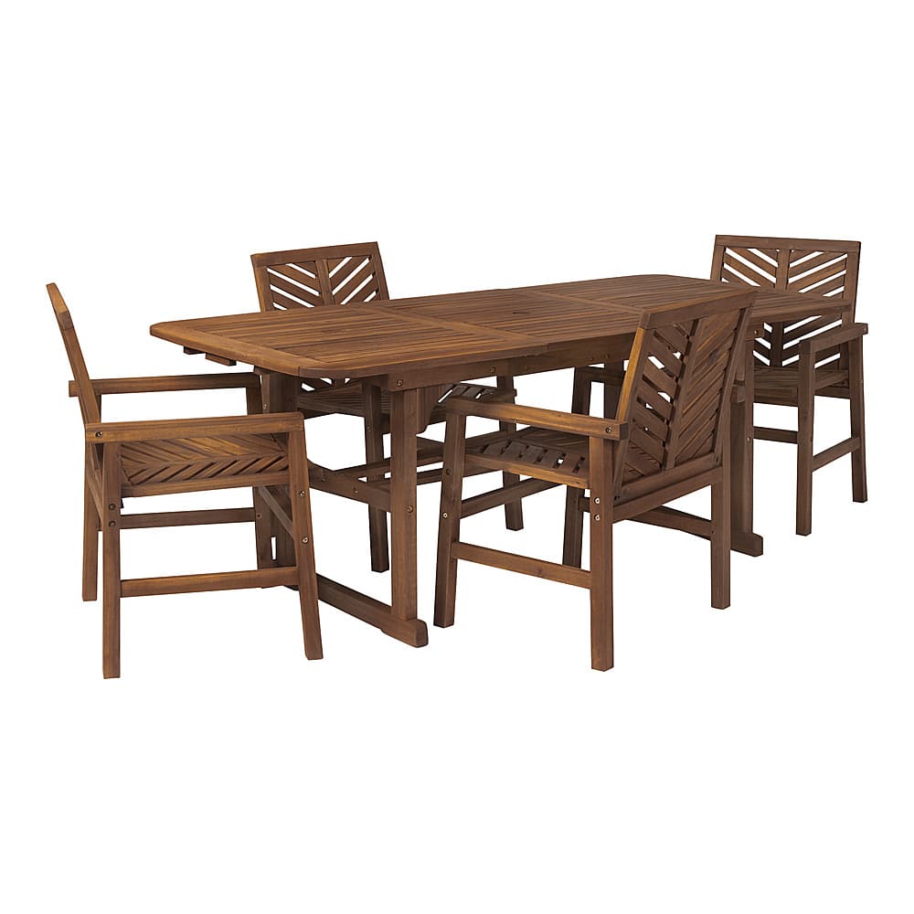 Left View: Walker Edison - 5-Piece Windsor Extendable Patio Dining Set - Dark Brown