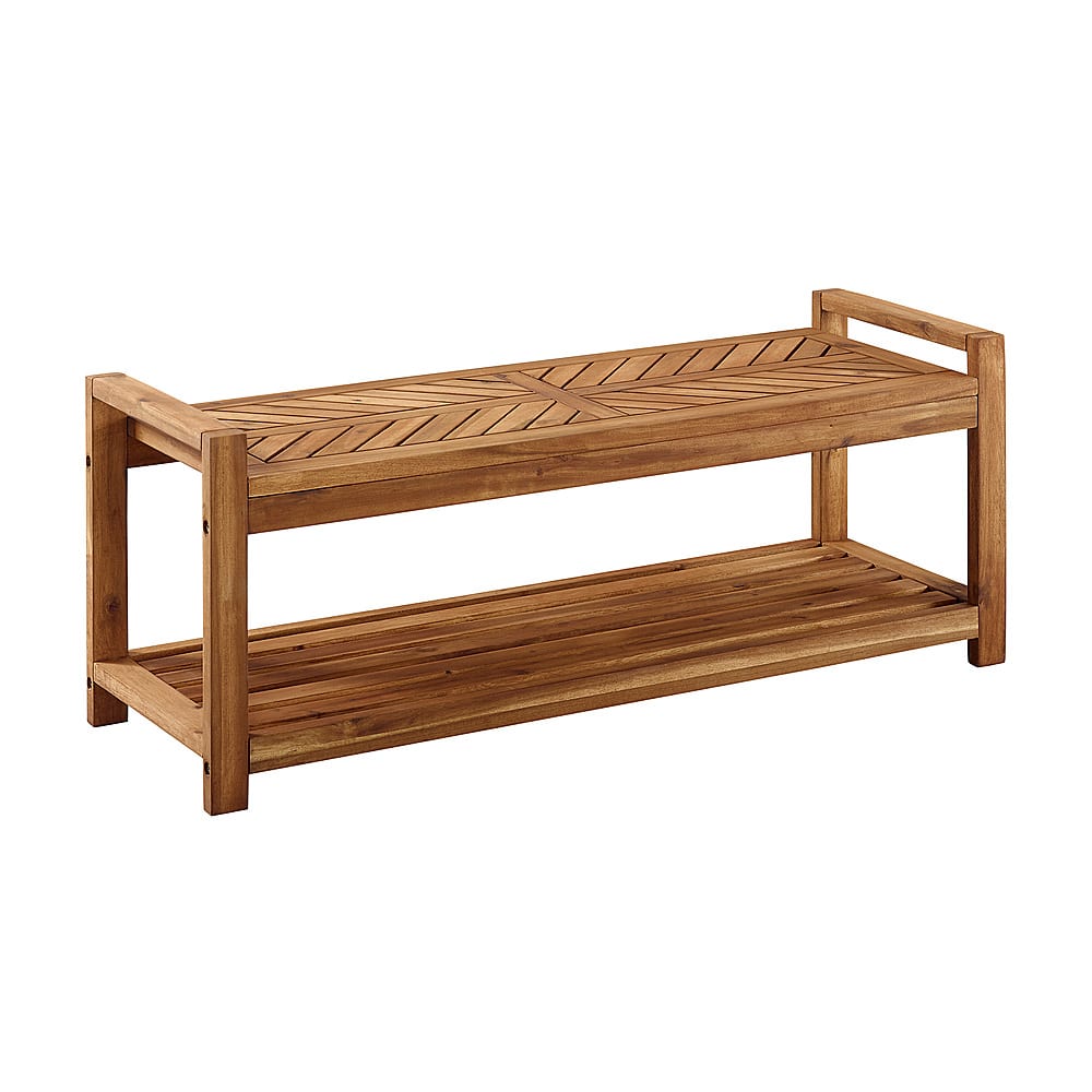 Angle. Walker Edison - Patio Outdoor Windsor Acacia Wood Storage Bench - Brown.