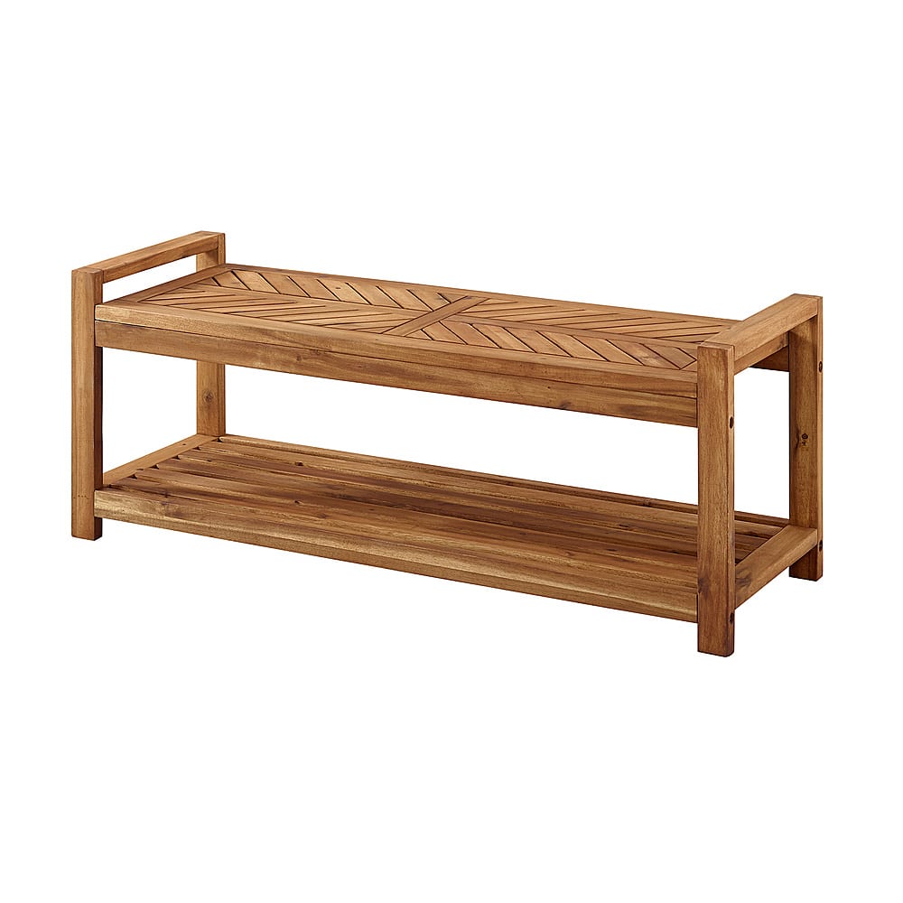 Left. Walker Edison - Patio Outdoor Windsor Acacia Wood Storage Bench - Brown.