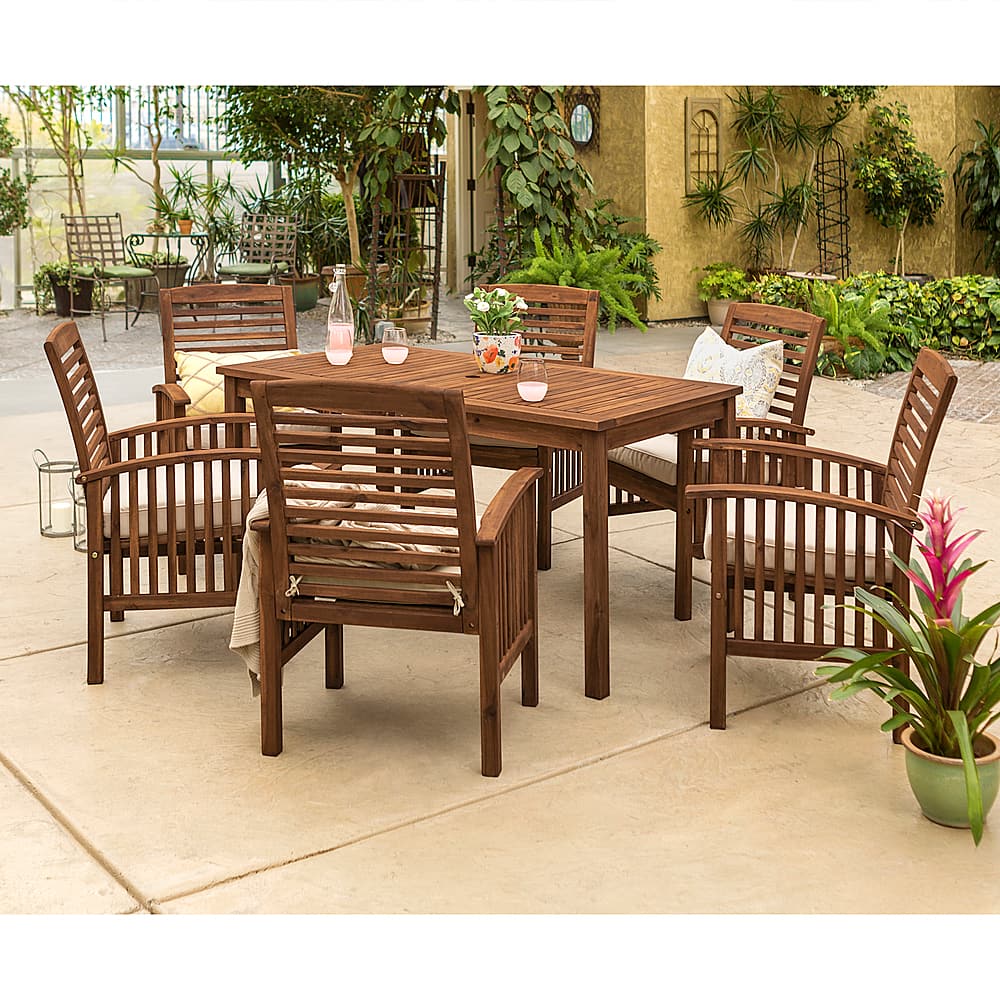 Left View: Walker Edison - 7-Piece Everest Patio Dining Set - Dark Brown