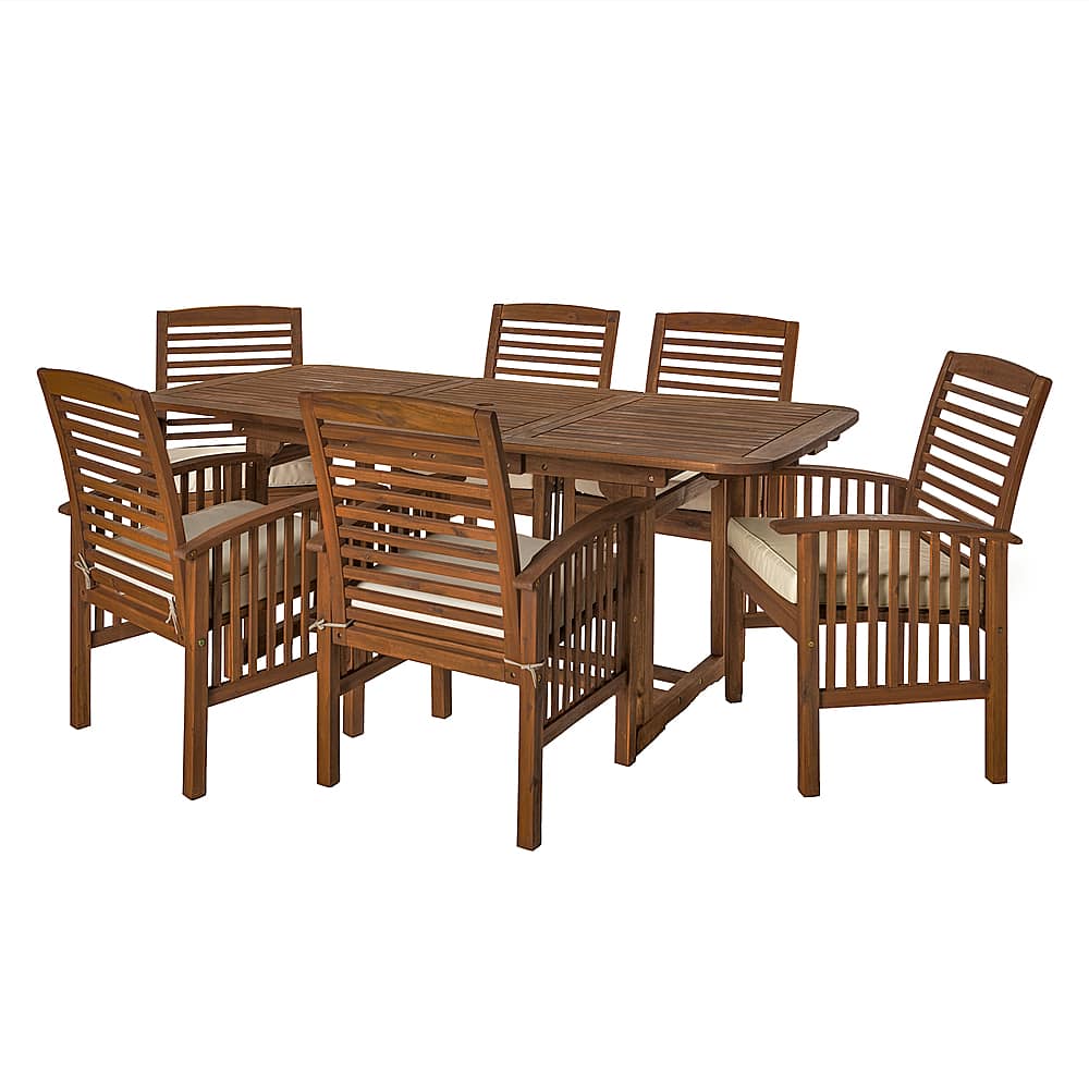 Angle View: Walker Edison - 7-Piece Cypress Patio Dining Set - Dark Brown