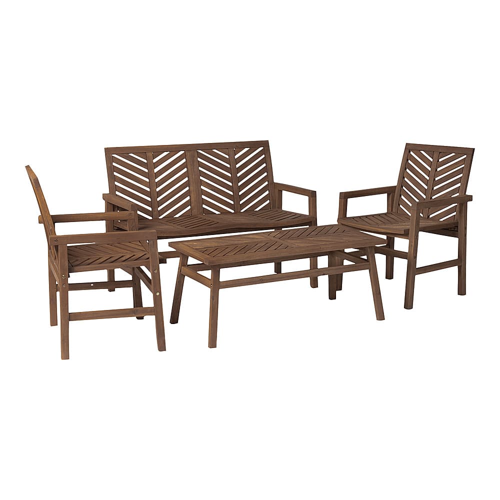 Left View: Walker Edison - 4-Piece Windsor Patio Chat Set - Dark Brown