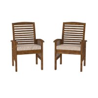 Walker Edison - Cypress Acacia Wood Patio Chairs, Set of 2 - Dark Brown - Front_Zoom