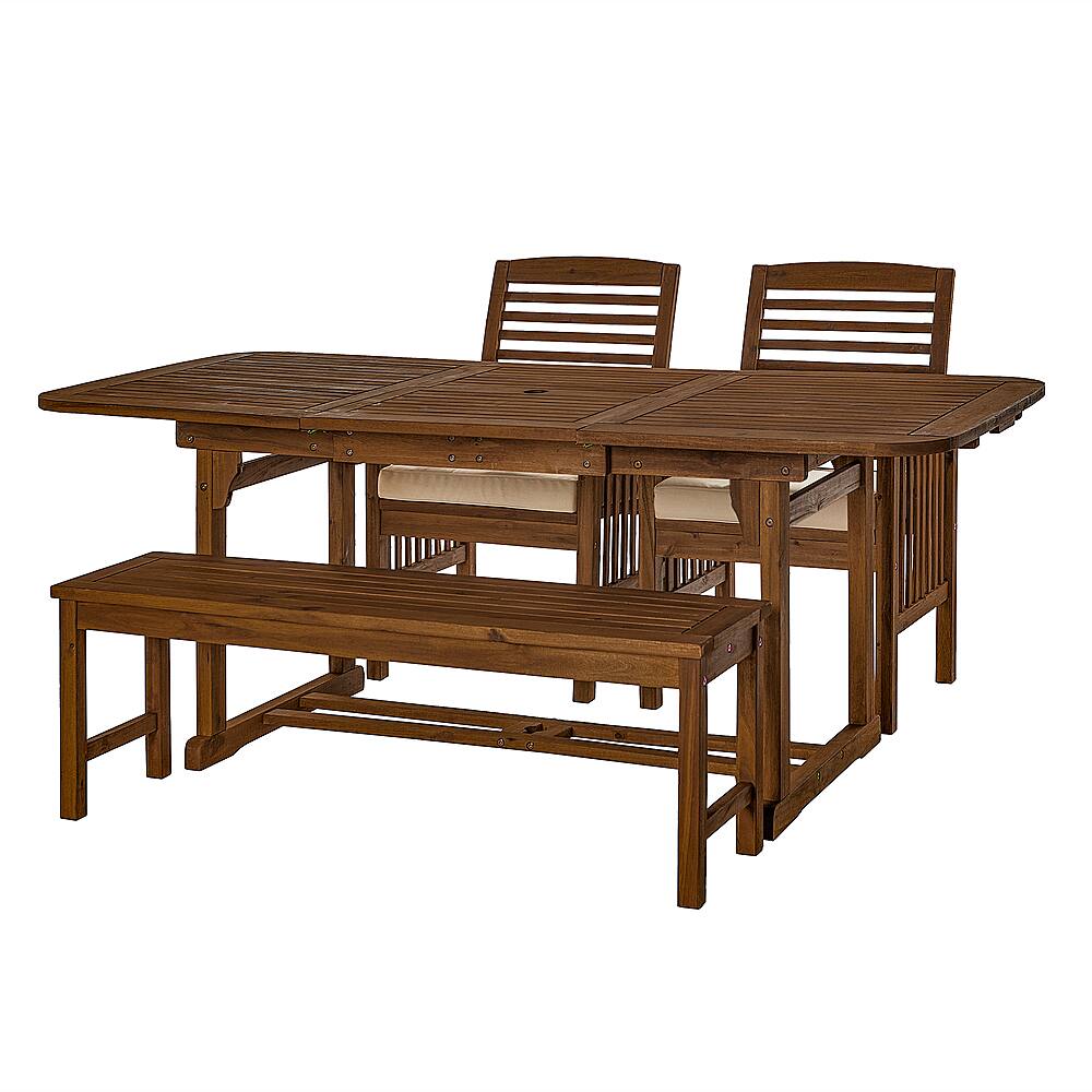 Angle. Walker Edison - 4-Piece Everest Acacia Wood Extendable Patio Dining Set - Dark Brown.
