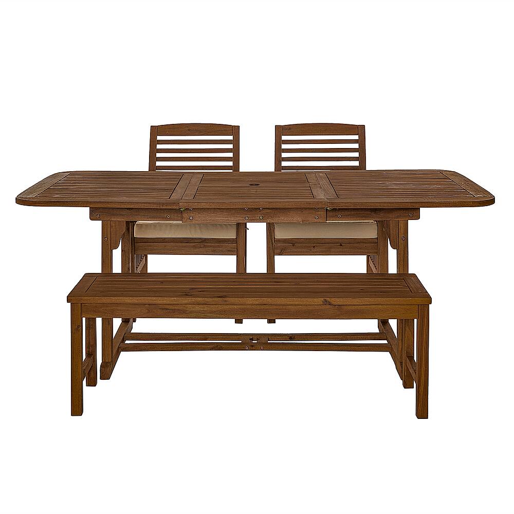 Front. Walker Edison - 4-Piece Everest Acacia Wood Extendable Patio Dining Set - Dark Brown.
