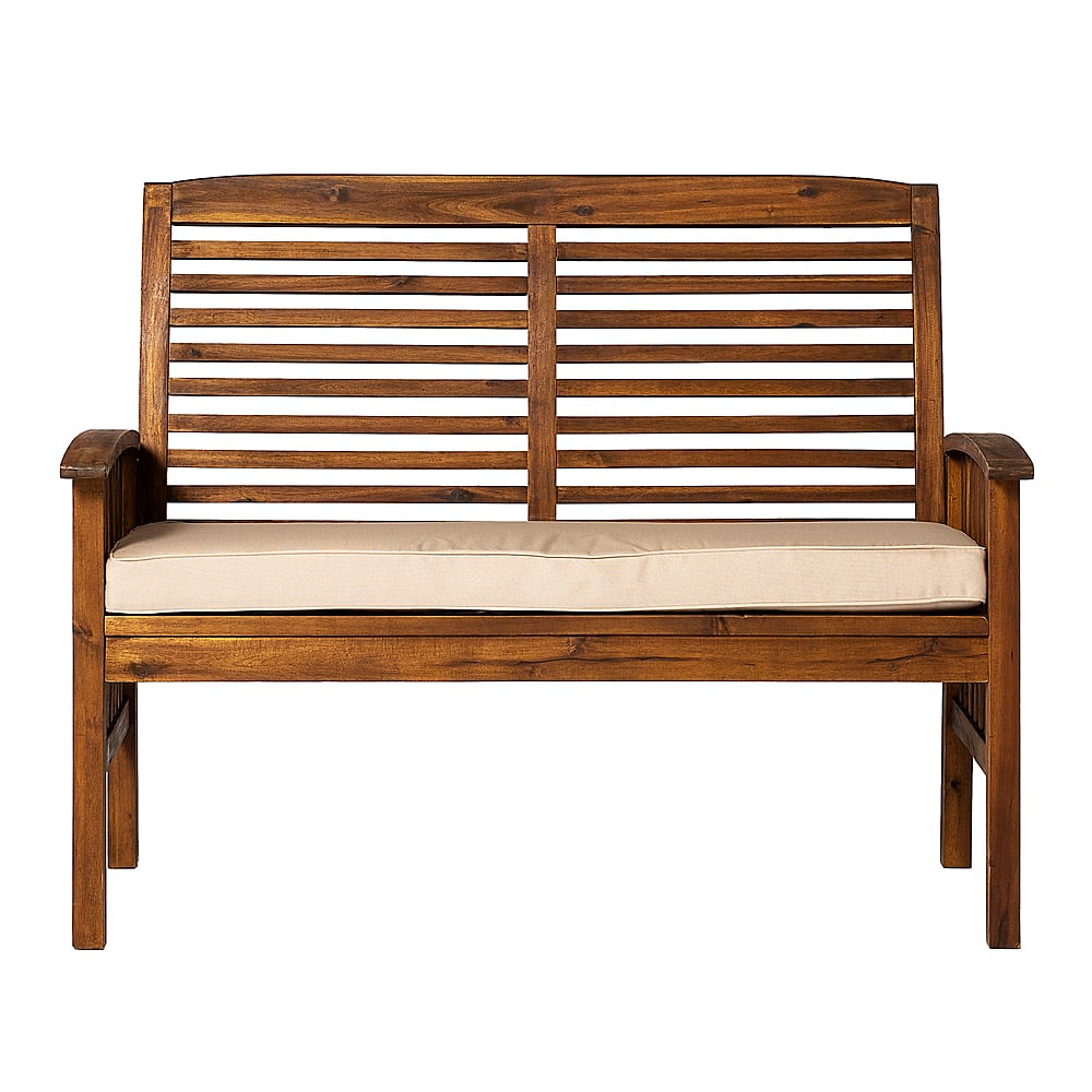 Walker Edison - Patio Outdoor Cypress Acacia Wood Garden Bench - Dark Brown - Front_Zoom
