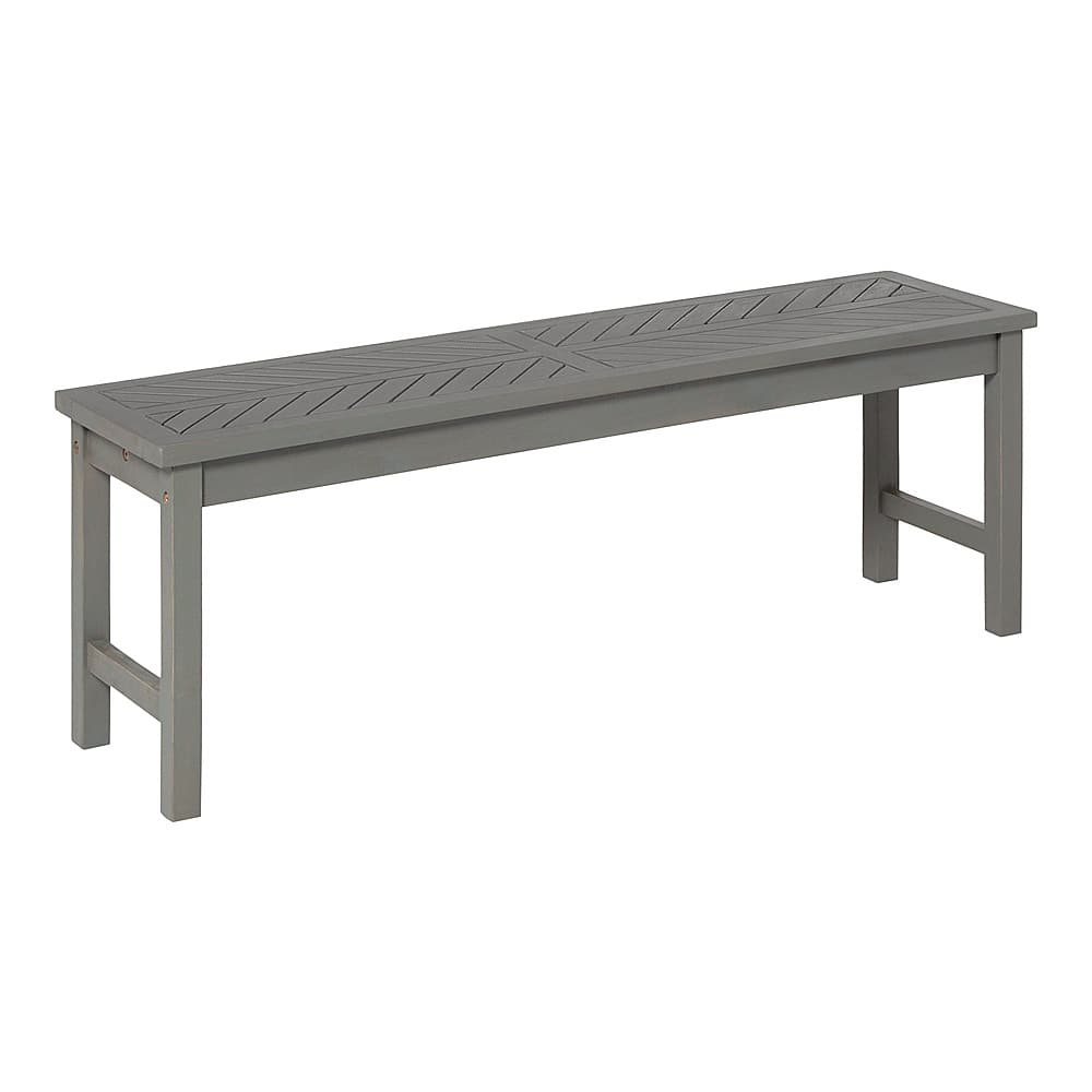 Left View: Walker Edison - Patio Outdoor Windsor Acacia Wood Dining Bench - Grey Wash