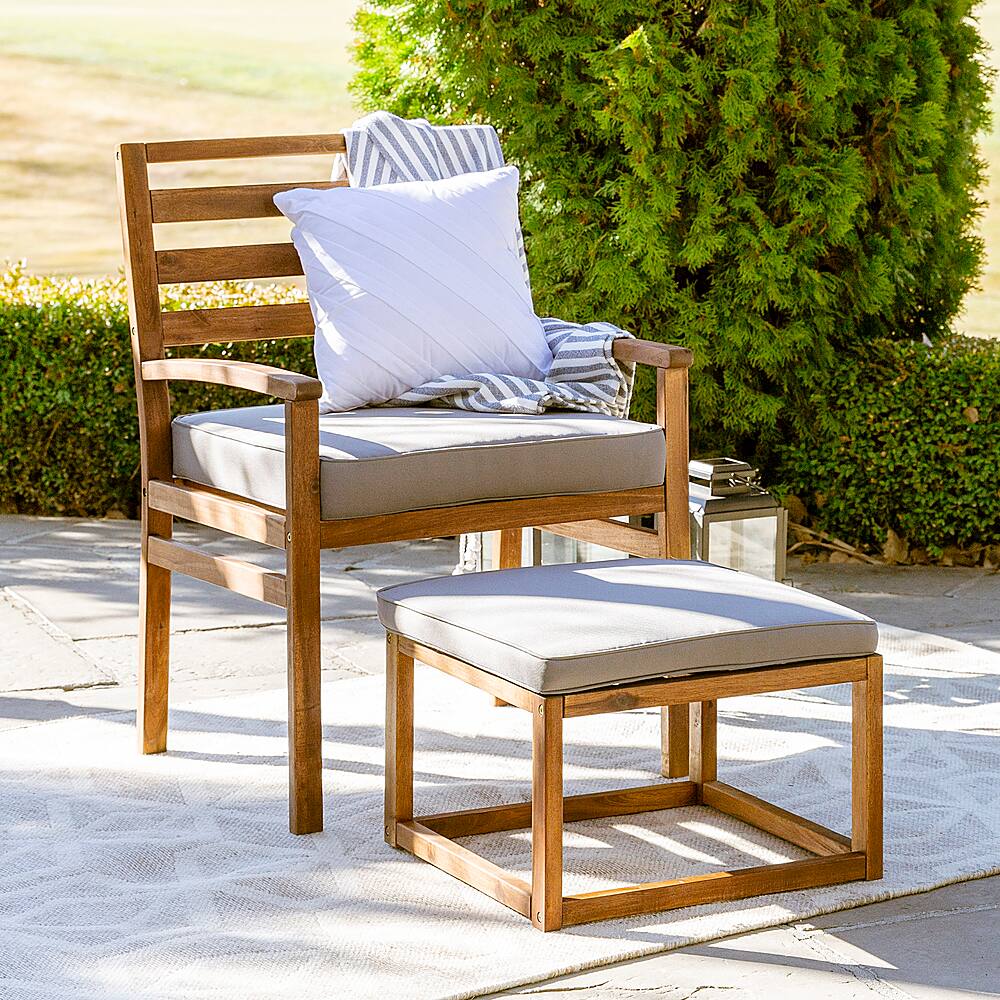 Best Buy Walker Edison Acacia Wood Patio Chair with Ottoman Brown