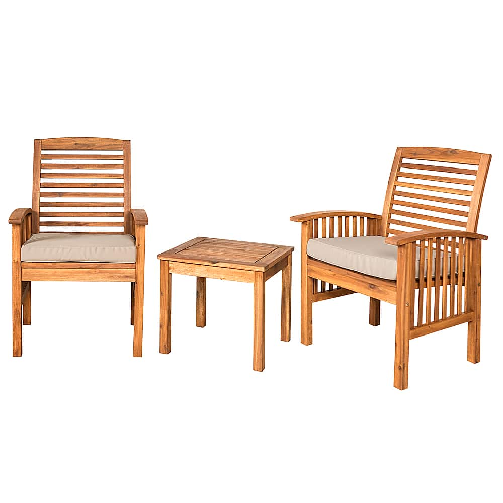 Angle View: Walker Edison - 3-Piece Cypress Acacia Wood Patio Chat Set - Brown