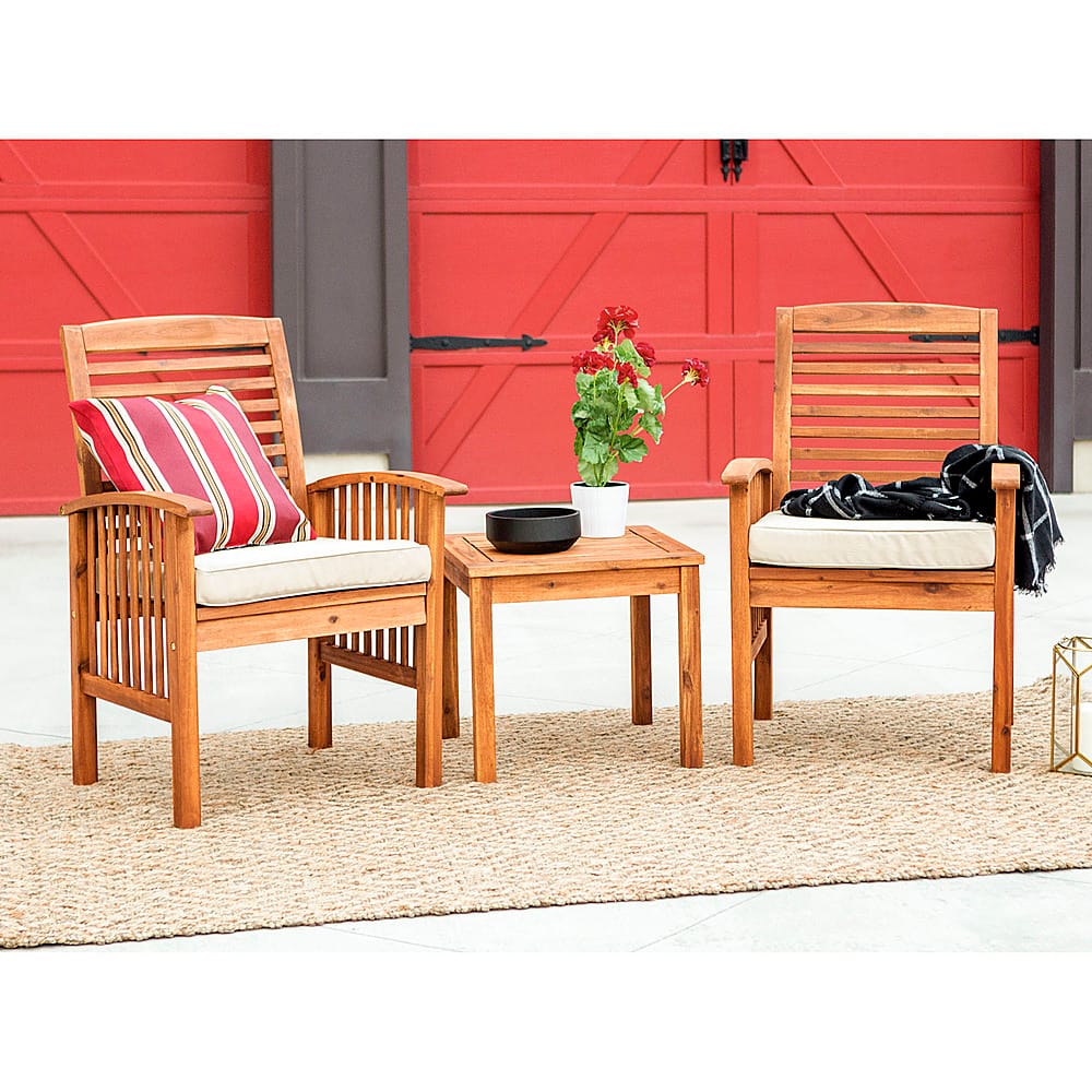 Left View: Walker Edison - 3-Piece Cypress Acacia Wood Patio Chat Set - Brown