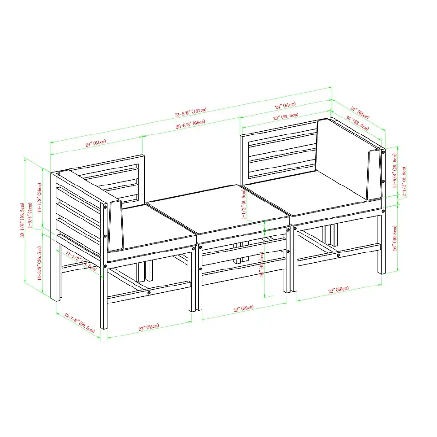 Alt View 39. Walker Edison - Harbor 3-Piece Acacia Wood Patio Sectional - Dark Brown.