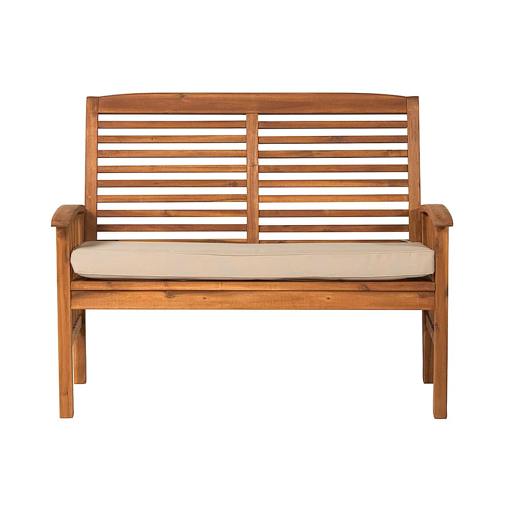 Walker Edison - Patio Outdoor Cypress Acacia Wood Garden Bench - Brown - Front_Zoom