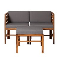 Walker Edison - Harbor 3-Piece Acacia Wood Patio Sectional - Brown - Front_Zoom