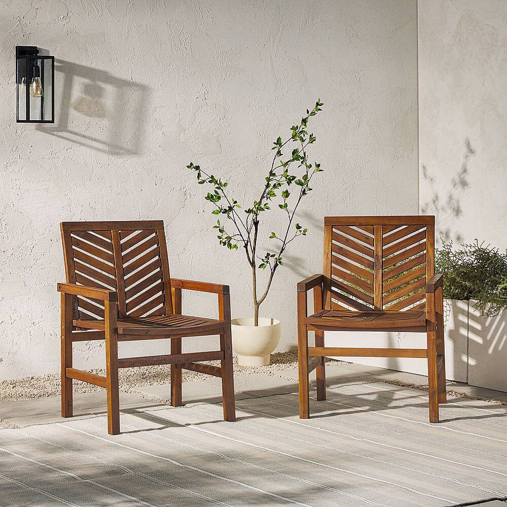 Walker Edison Windsor Acacia Wood Patio Chairs, Set of 2 Dark Brown