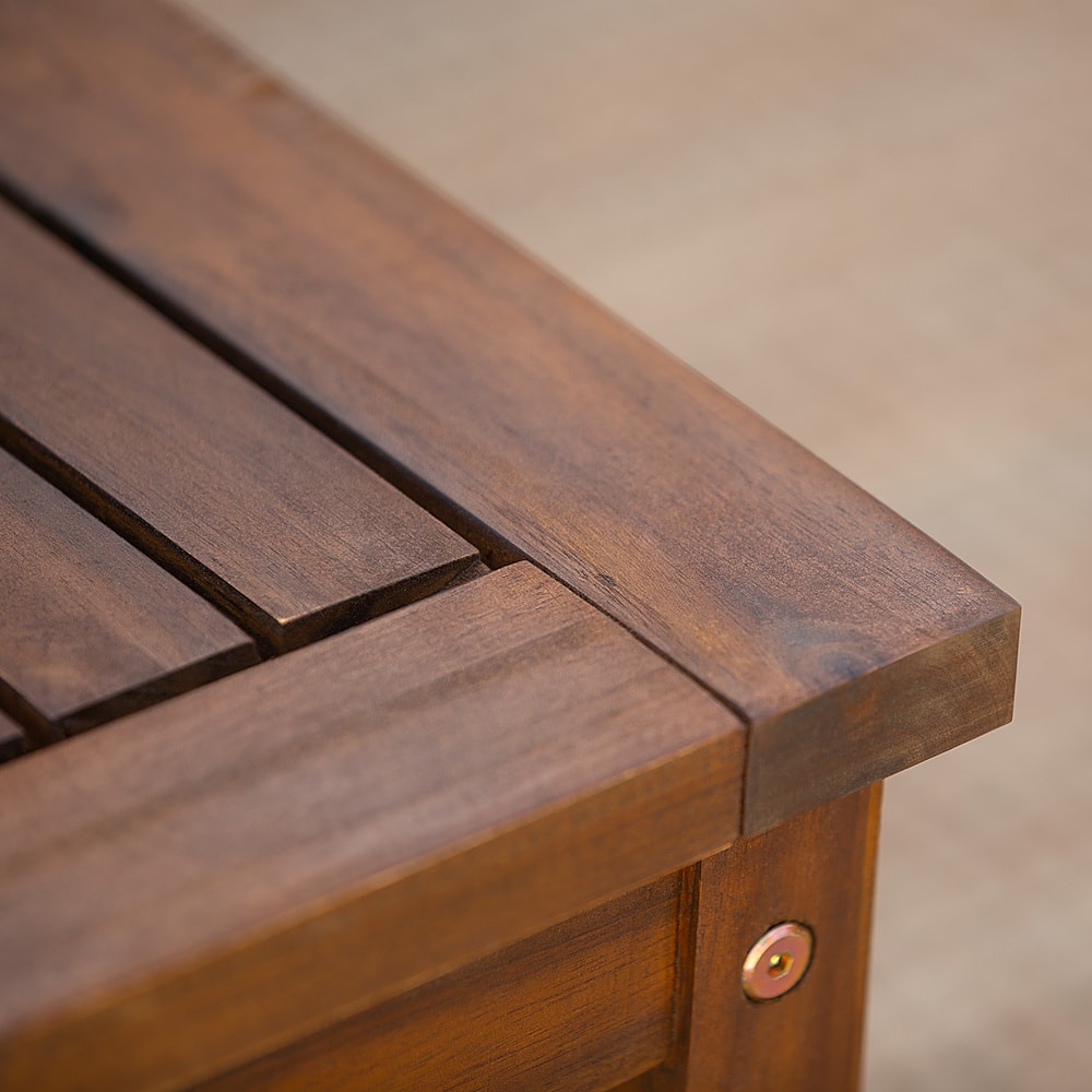 Left View: Walker Edison - Patio Outdoor Cypress Acacia Wood Dining Bench - Dark Brown