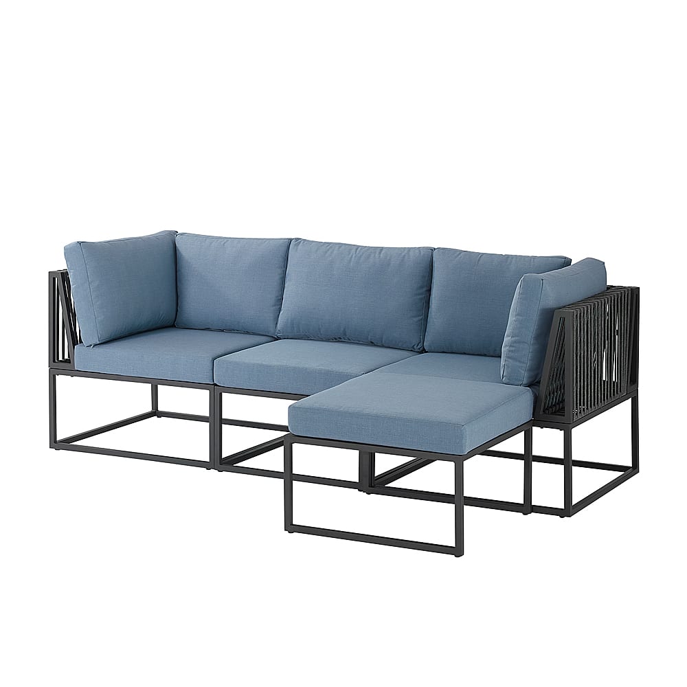 Angle View: Walker Edison - Modern Rockland 4-Piece Patio Sectional - Blue