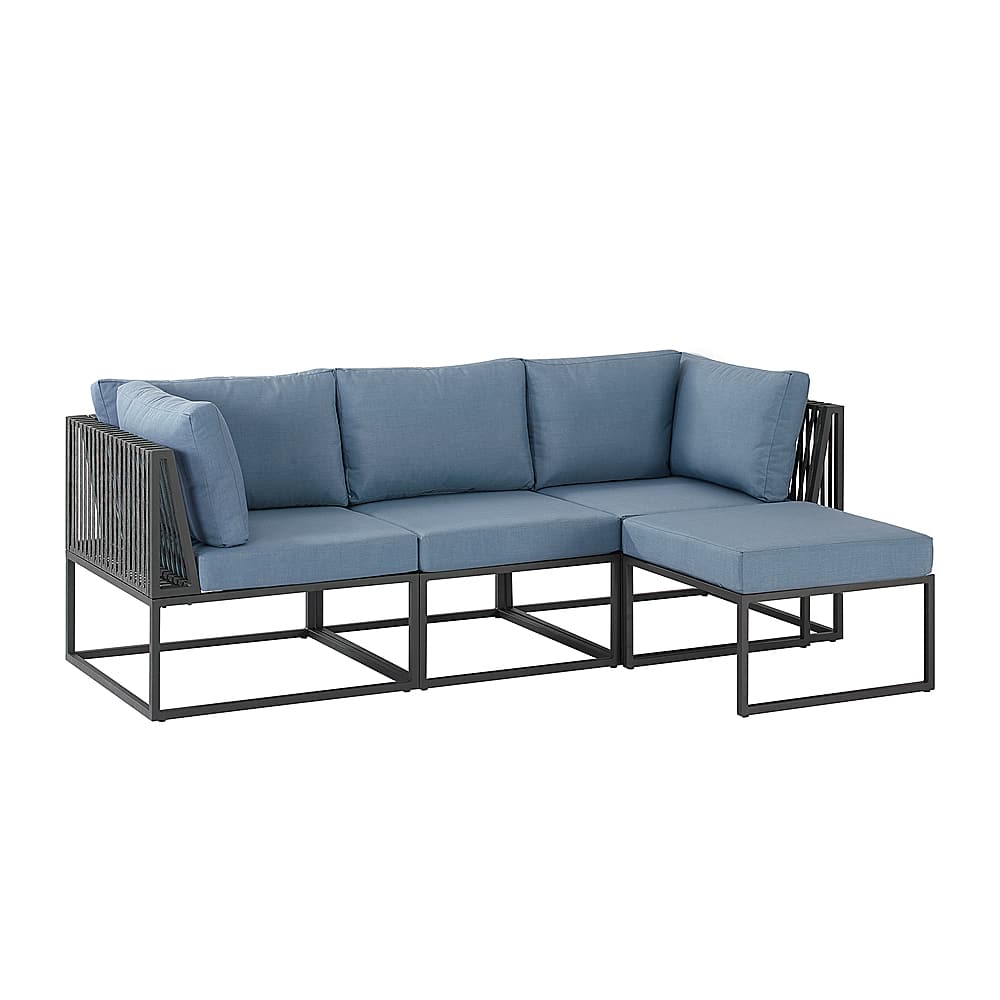 Left View: Walker Edison - Modern Rope Knotted 4-Piece Patio Sectional - Grey