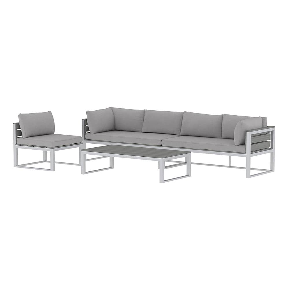 Angle View: Walker Edison - Modern 4-Piece Outdoor Patio Sectional - Grey