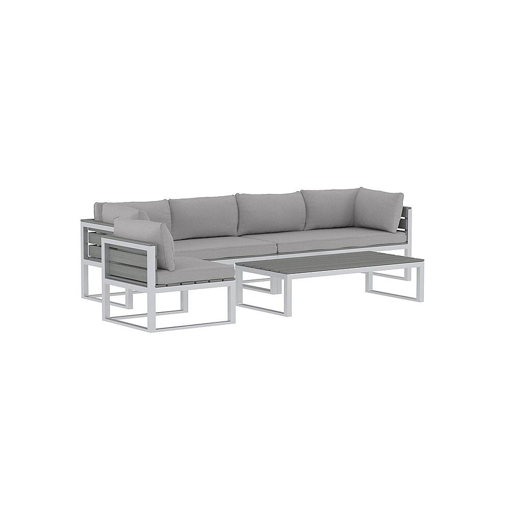 Left View: Walker Edison - Modern 4-Piece Outdoor Patio Sectional - Grey