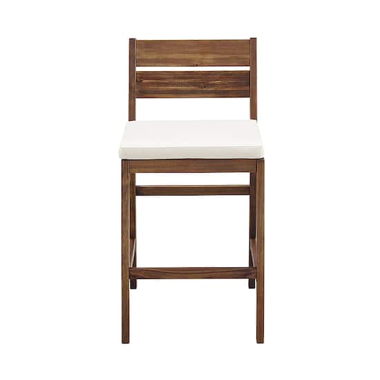 Walker Edison Acacia Wood Outdoor Patio Stools Set of 2 Dark