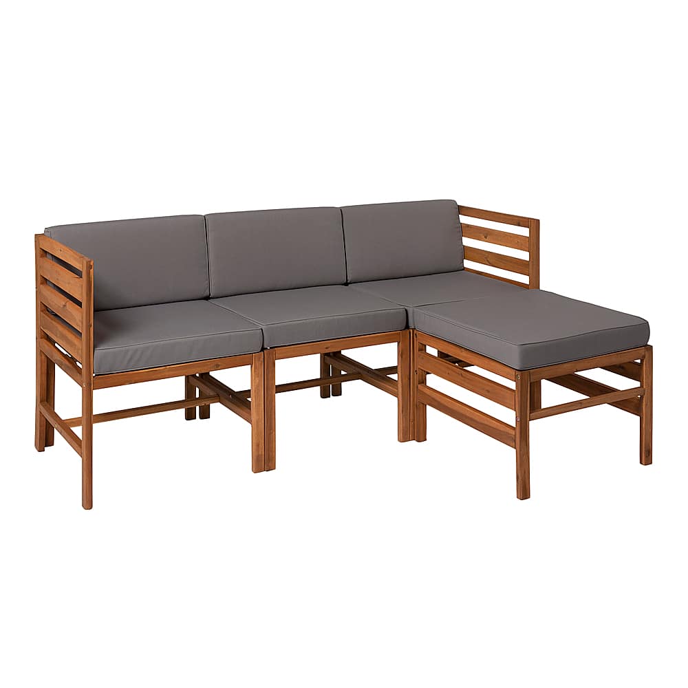 Left View: Walker Edison - Harbor 4-Piece Acacia Wood Patio Sectional - Brown