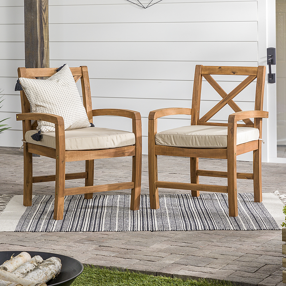 Best Buy: Walker Edison Hunter Acacia Wood Patio Chairs, Set of 2 Brown ...