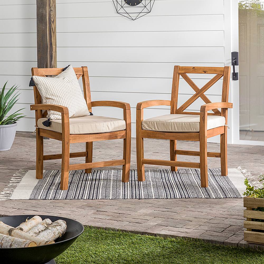Walker Edison Hunter Acacia Wood Patio Chairs, Set of 2 Brown BBWXB2BR
