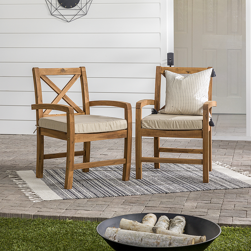 Best Buy Walker Edison Hunter Acacia Wood Patio Chairs Set of 2