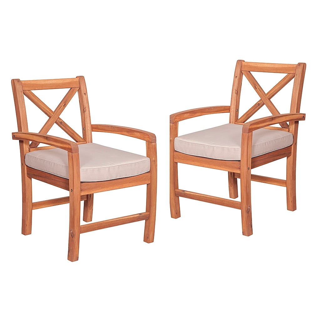 Left View: Walker Edison - Hunter Acacia Wood Patio Chairs, Set of 2 - Brown