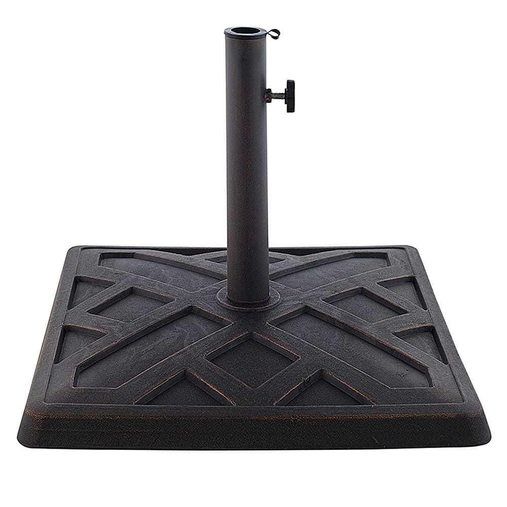 Left View: Walker Edison - Square Weave Outdoor Umbrella Base - Antique Brown