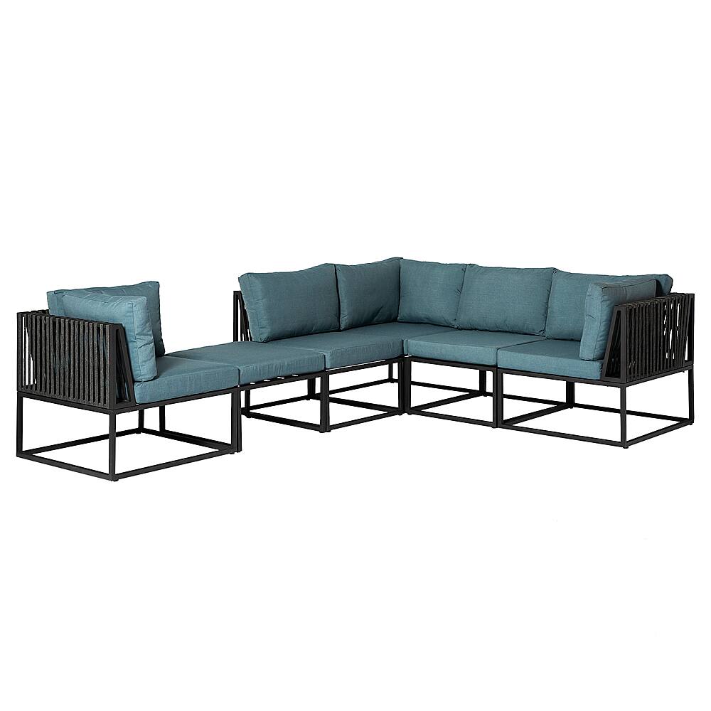 Angle View: Walker Edison - Modern Rockland 6-Piece Patio Sectional - Blue