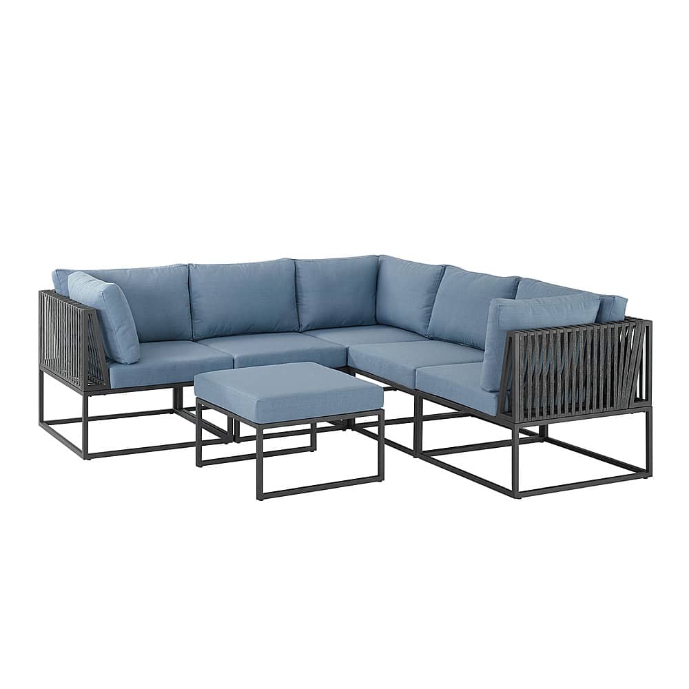 Left View: Walker Edison - Modern Rockland 6-Piece Patio Sectional - Blue