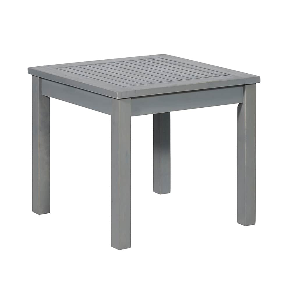 Left View: Walker Edison - Everest Acacia Wood Outdoor Side Table - Grey Wash